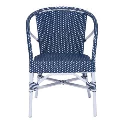 Brooklyn Dining Chair Alu-Rattan - Navy Blue With White Dots