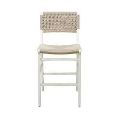 Worlds Away Astrid Woven Back Counter Stool With Rush Seat - Matte White Lacquer