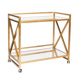 Worlds Away Gerard "X" Bar Cart With Mirrored Shelves - Gold Leaf