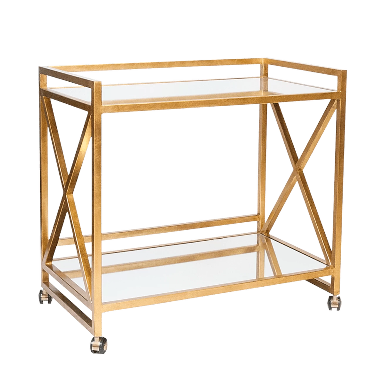Worlds Away Gerard "X" Bar Cart With Mirrored Shelves - Gold Leaf 3 Worlds Away Gerard "X" Bar Cart With Mirrored Shelves - Gold Leaf