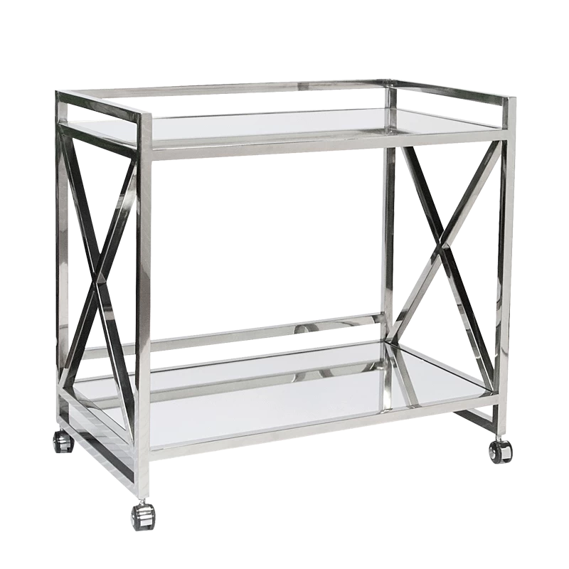 Worlds Away Gerard "X" Bar Cart With Mirrored Shelves - Polished Stainless 3 Worlds Away Gerard "X" Bar Cart With Mirrored Shelves - Polished Stainless