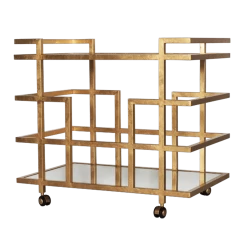 Worlds Away Ireland Linear Bar Cart With Mirror Shelves - Gold Leaf -Professional Furniture And Kitchen Supplies Store IRELAND G ANGLE 54302.1581445638