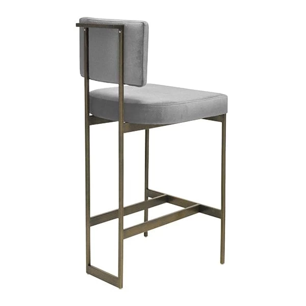 Worlds Away Jones Bar Stool With Bronze Base & Grey Velvet Seat 4 Worlds Away Jones Bar Stool With Bronze Base & Grey Velvet Seat - Image 2