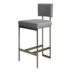 Worlds Away Jones Bar Stool With Bronze Base & Grey Velvet Seat
