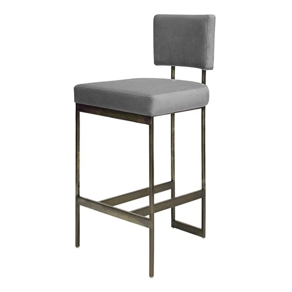 Worlds Away Jones Bar Stool With Bronze Base & Grey Velvet Seat 3 Worlds Away Jones Bar Stool With Bronze Base & Grey Velvet Seat