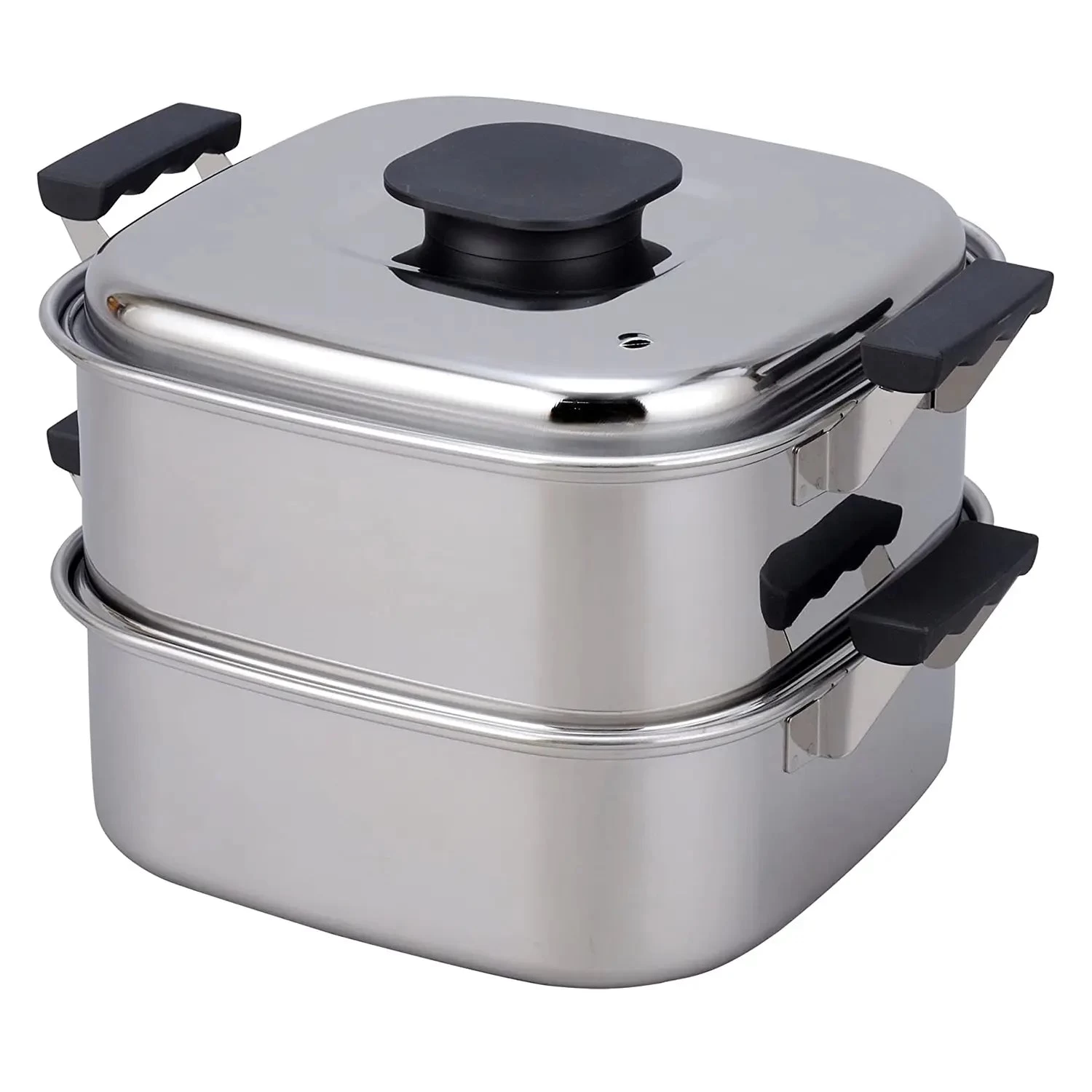 PEACH BRAND Stainless Steel Two-Tier Square Steamer 3 PEACH BRAND Stainless Steel Two-Tier Square Steamer