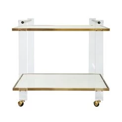 Worlds Away Pierce Acrylic Leg Bar Cart With Inset Mirror & Antique Brass Frame