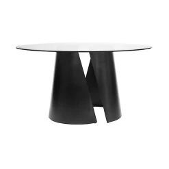 Worlds Away Portia Dining Table With 48" Diameter Beveled Glass - Black Powder Coat