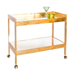 Worlds Away Roland Bar Cart With Casters & Plain Mirror - Gold Leaf