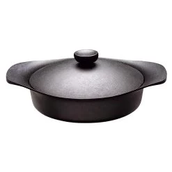 Sori Yanagi Cast Iron Induction Shallow Casserole 22cm With Lid & Fork