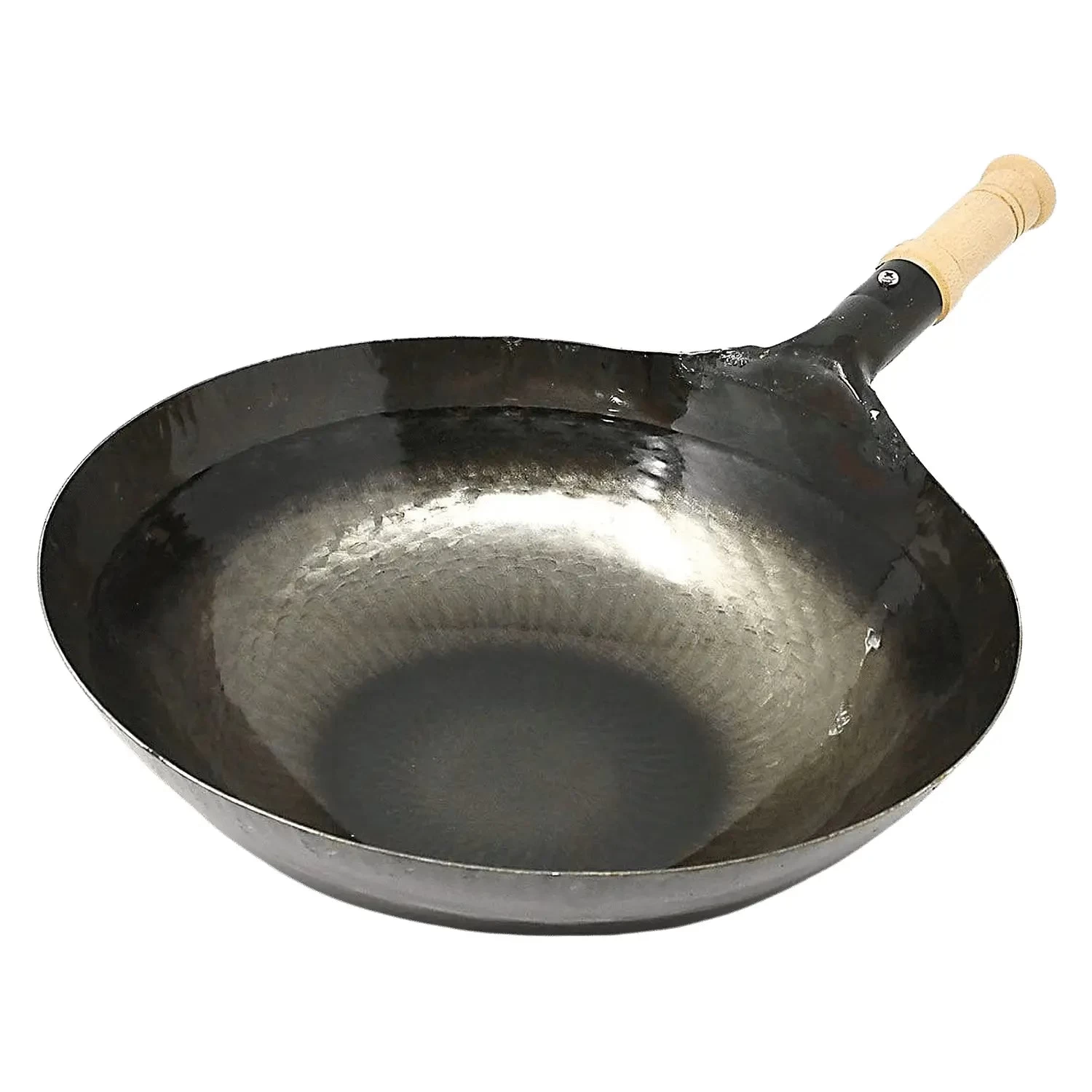 Yamada Hammered Iron Wooden Handle Round Bottom Wok (1.2mm Thickness) 3 Yamada Hammered Iron Wooden Handle Round Bottom Wok (1.2mm Thickness)