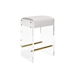 Worlds Away Indy Acrylic Panel Counter Stool With White Vinyl Cushion & Brass Hardware