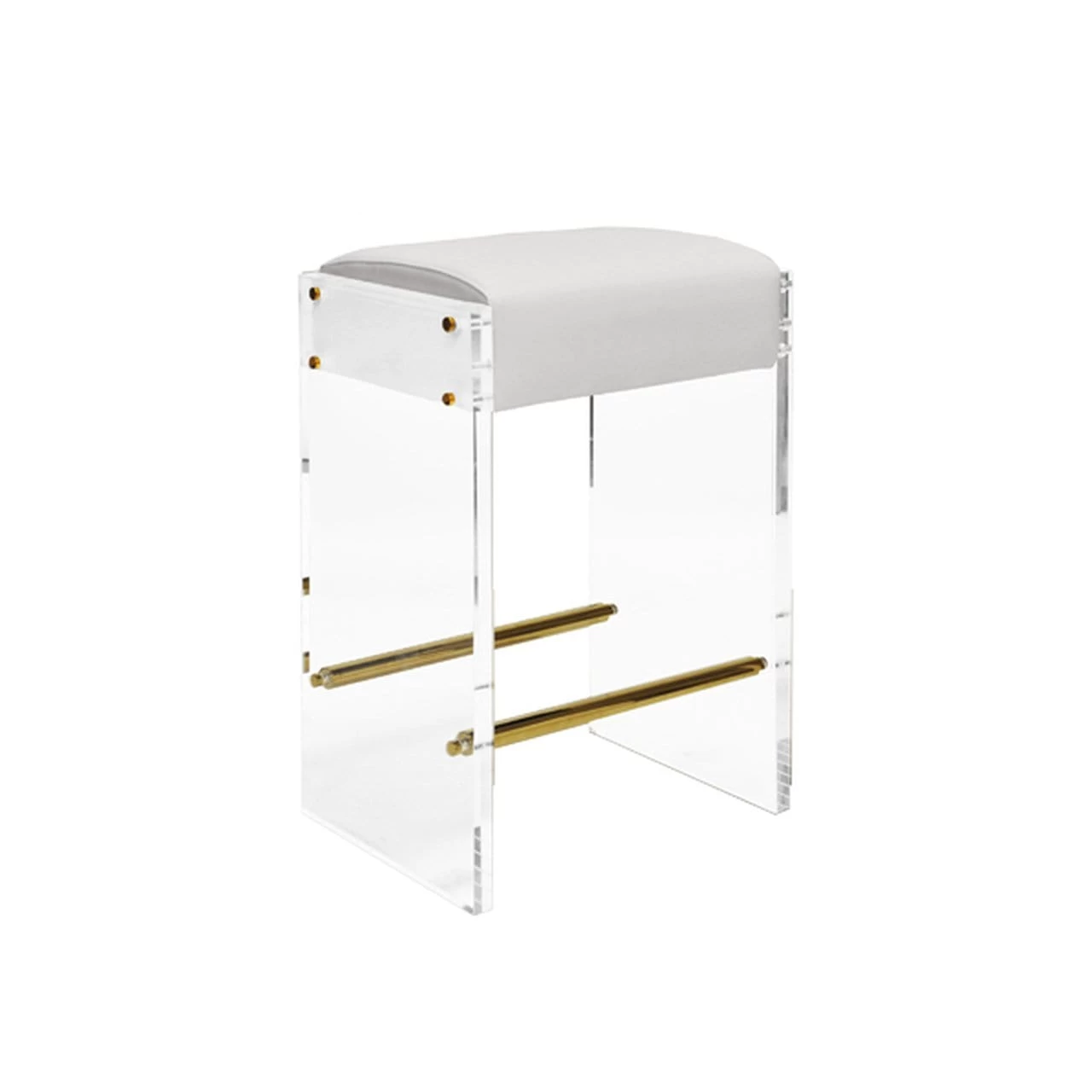 Worlds Away Indy Acrylic Panel Counter Stool With White Vinyl Cushion & Brass Hardware 3 Worlds Away Indy Acrylic Panel Counter Stool With White Vinyl Cushion & Brass Hardware