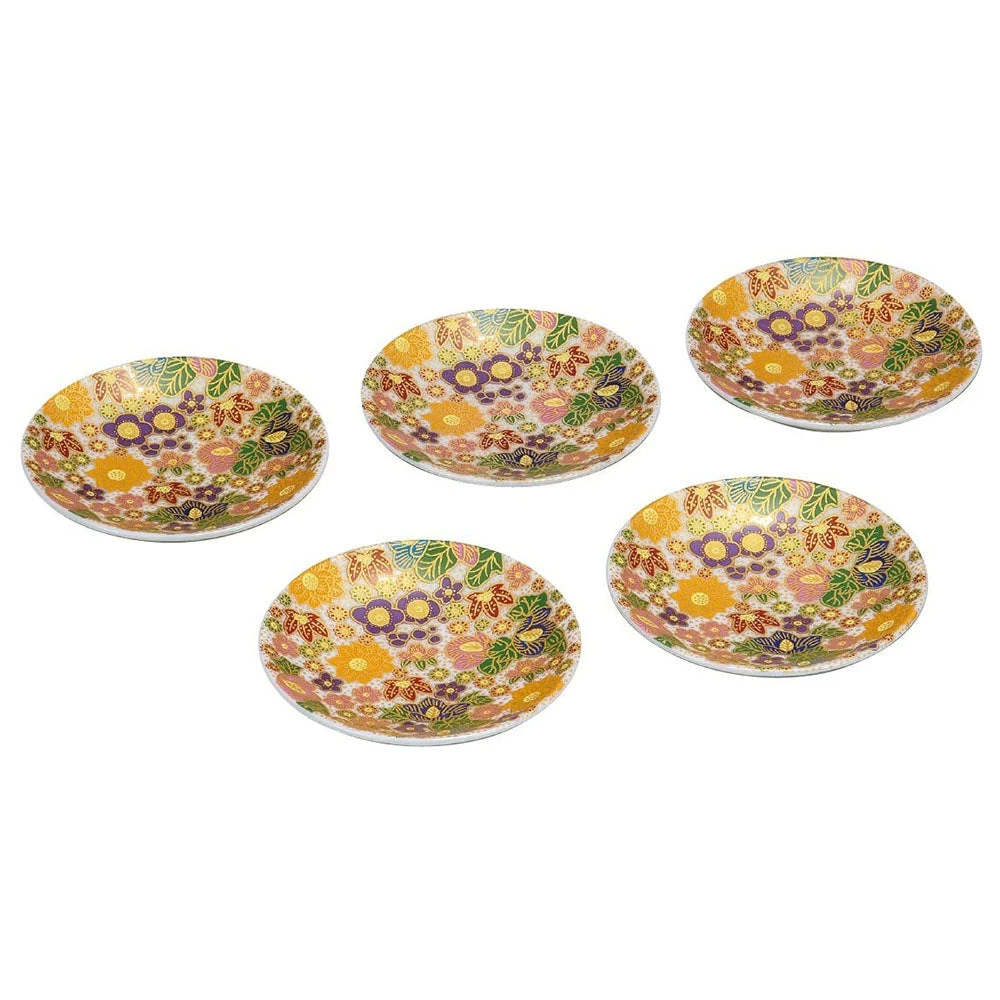 Kutani Ware Hanazume Floral 10cm Plate Set 3 Kutani Ware Hanazume Floral 10cm Plate Set