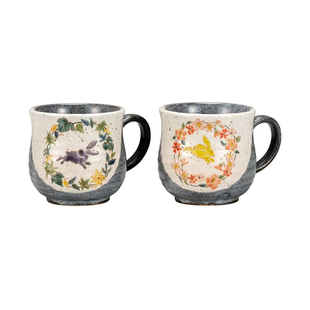 Kutani Ware Rabbit Paired Mugs 3 Kutani Ware Rabbit Paired Mugs