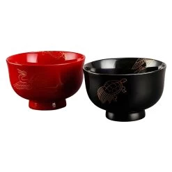 Echizen Shikki Makie Wood Couple Soup Bowls Crane And Tortoise