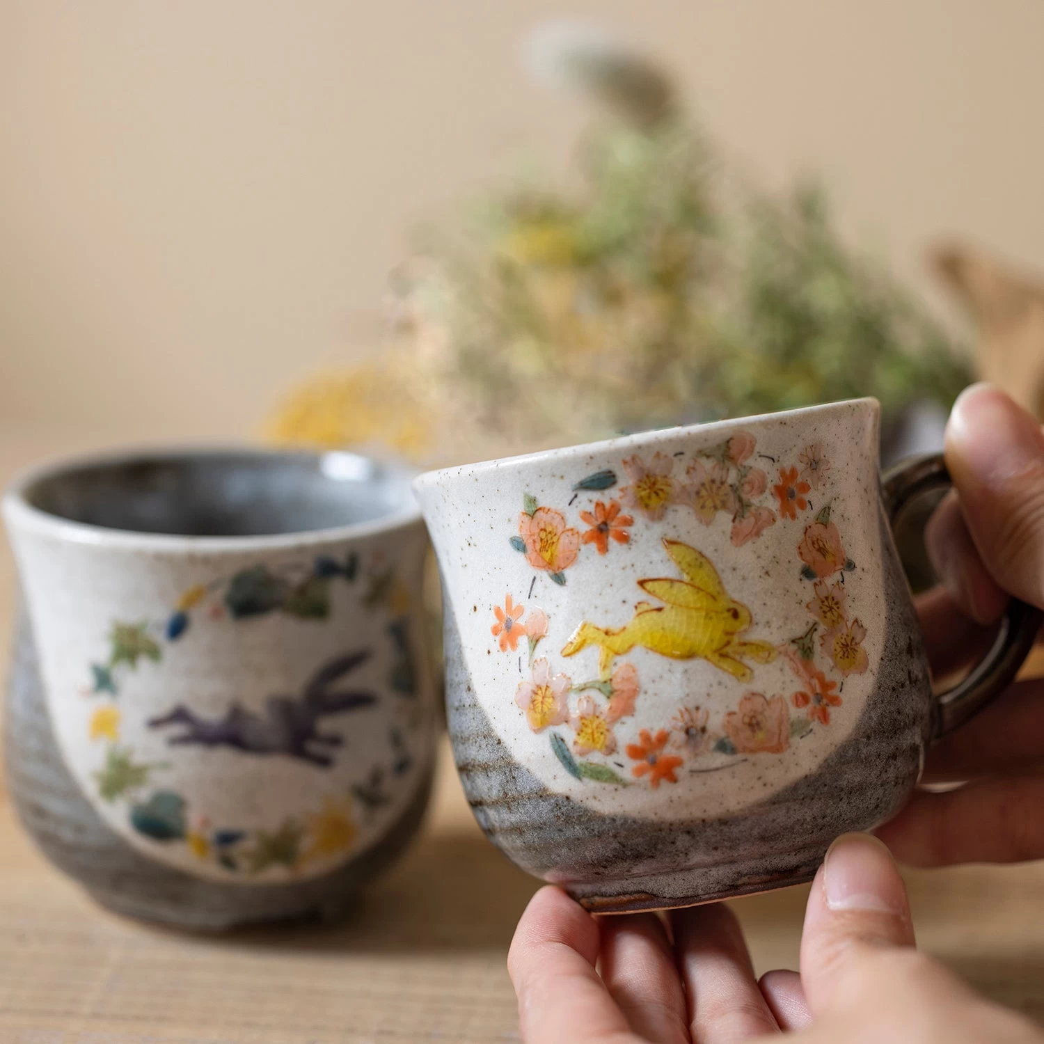 Kutani Ware Rabbit Paired Mugs 5 Kutani Ware Rabbit Paired Mugs - Image 3