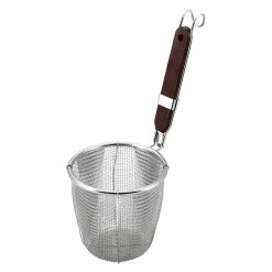 MINEX Stainless Steel Udon Tebo Noodle Strainer Flat Base With Wooden Handle