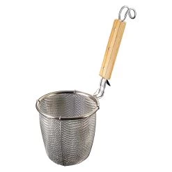 MINEX Stainless Steel Udon Tebo Noodle Strainer Round Base With Wooden Handle