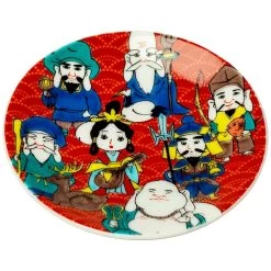 Seikou Kutani Porcelain Small Plate Seven Lucky Gods