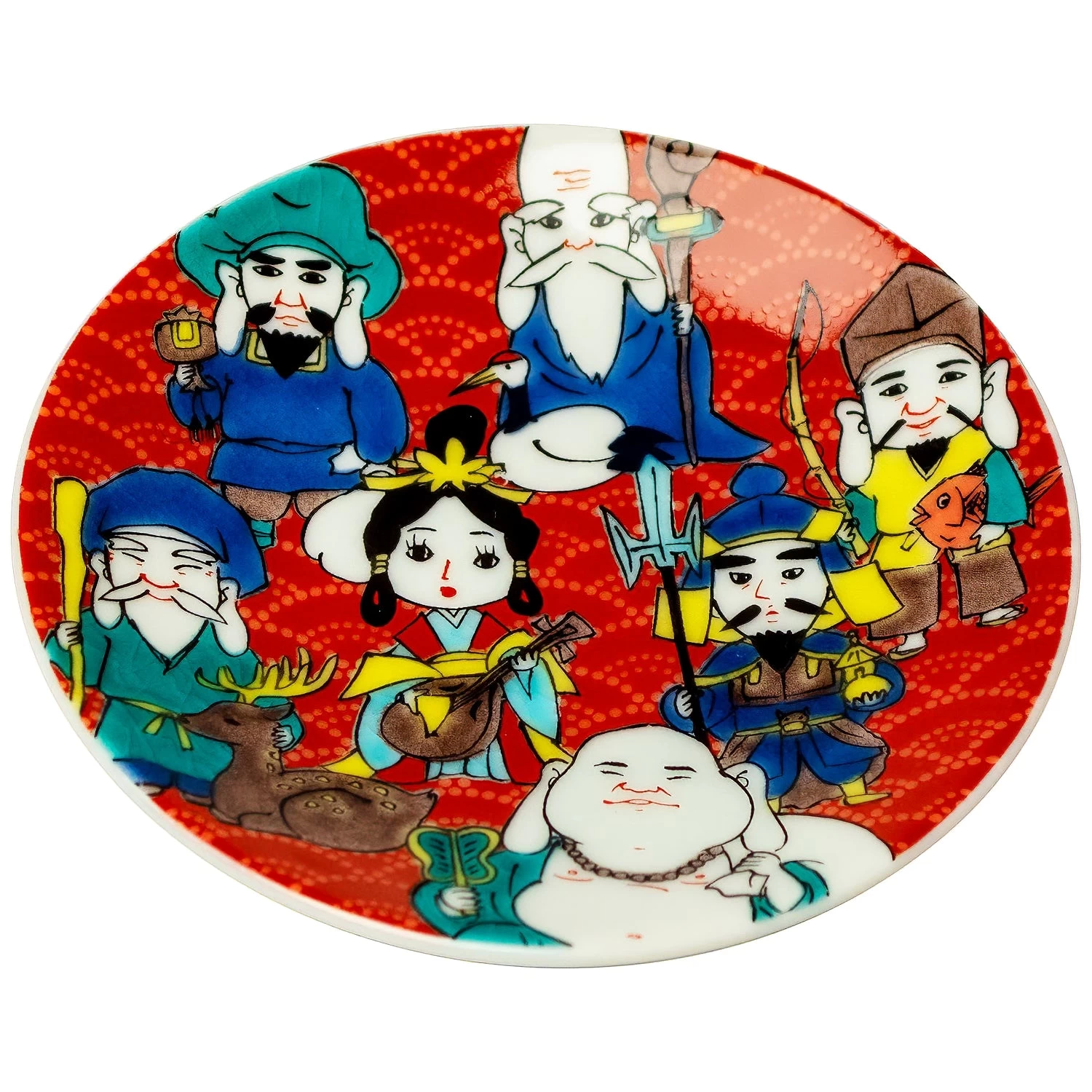 Seikou Kutani Porcelain Small Plate Seven Lucky Gods 3 Seikou Kutani Porcelain Small Plate Seven Lucky Gods