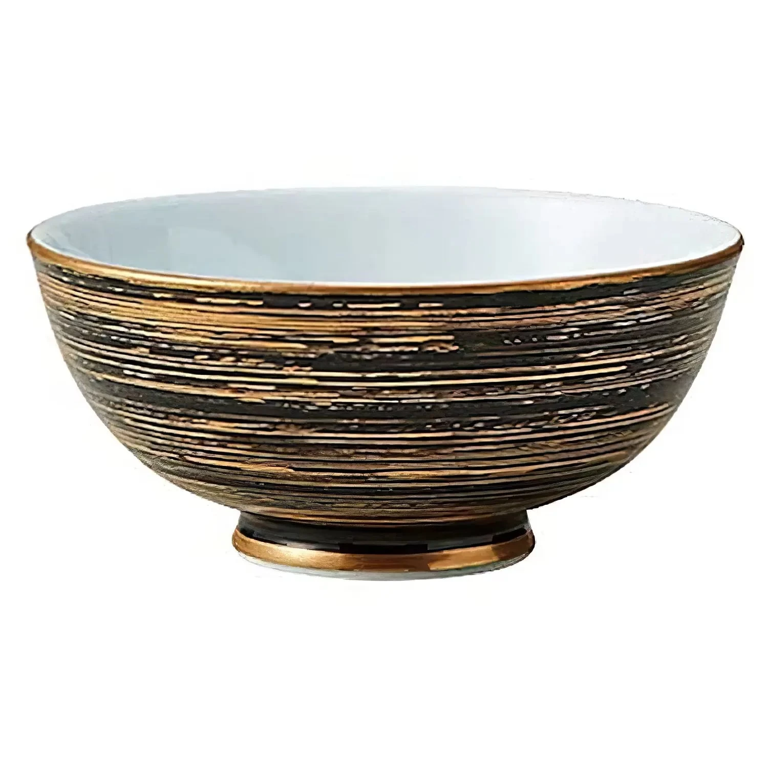 TKG Mino Ware Porcelain Tempered Rice Bowl Kuromaki-kinuzu 11.5cm 3 TKG Mino Ware Porcelain Tempered Rice Bowl Kuromaki-kinuzu 11.5cm