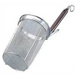 Takekoshi Stainless Steel Deep Tebo Noodle Strainer Flat Base With Wooden Handle