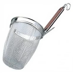 Takekoshi Stainless Steel Deep Tebo Noodle Strainer Round Base With Wooden Handle