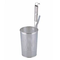 YUKIWA Stainless Steel Perforated Deep Tebo Noodle Strainer Flat Base With Metal Handle