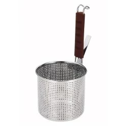 YUKIWA Stainless Steel Perforated Tebo Noodle Strainer Flat Base With Silicone Handle