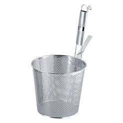 YUKIWA Stainless Steel Perforated Udon Tebo Noodle Strainer Flat Base With Metal Handle