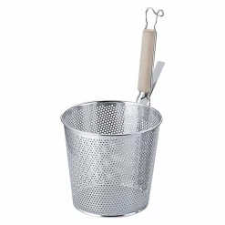 YUKIWA Stainless Steel Perforated Udon Tebo Noodle Strainer Flat Base With Wooden Handle